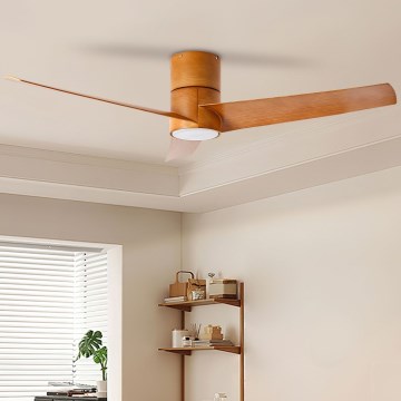 ZEVENTI - LED Stmívatelný stropní ventilátor BARROSA LED/18W/230V 3000-6000K Wi-Fi Tuya hnědá + dálkové ovládání
