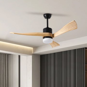 ZEVENTI - LED Stmívatelný stropní ventilátor NATURITO LED/18W/230V 3000-6000K Wi-Fi Tuya černá/dub + dálkové ovládání