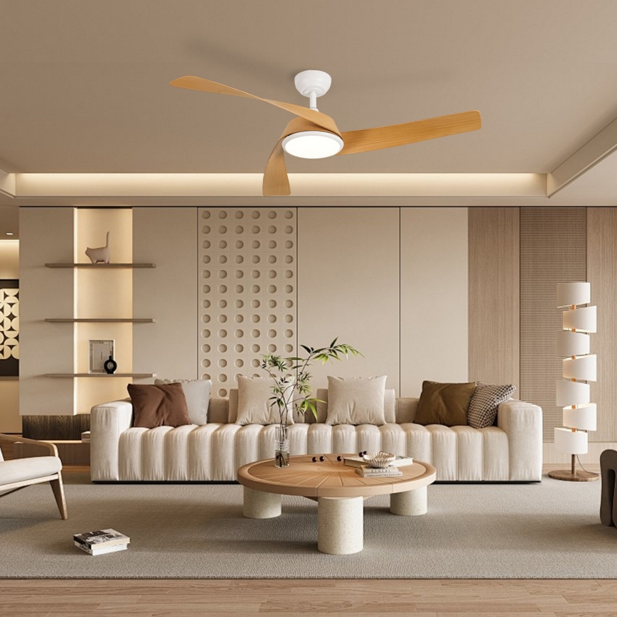 ZEVENTI - LED Stmívatelný stropní ventilátor AERYS LED/24W/230V 3000/4000/6000K Wi-Fi Tuya bílá/dub + dálkové ovládání