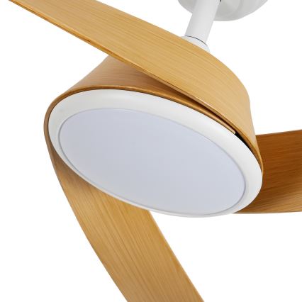 ZEVENTI - LED Stmívatelný stropní ventilátor AERYS LED/24W/230V 3000/4000/6000K Wi-Fi Tuya bílá/dub + dálkové ovládání