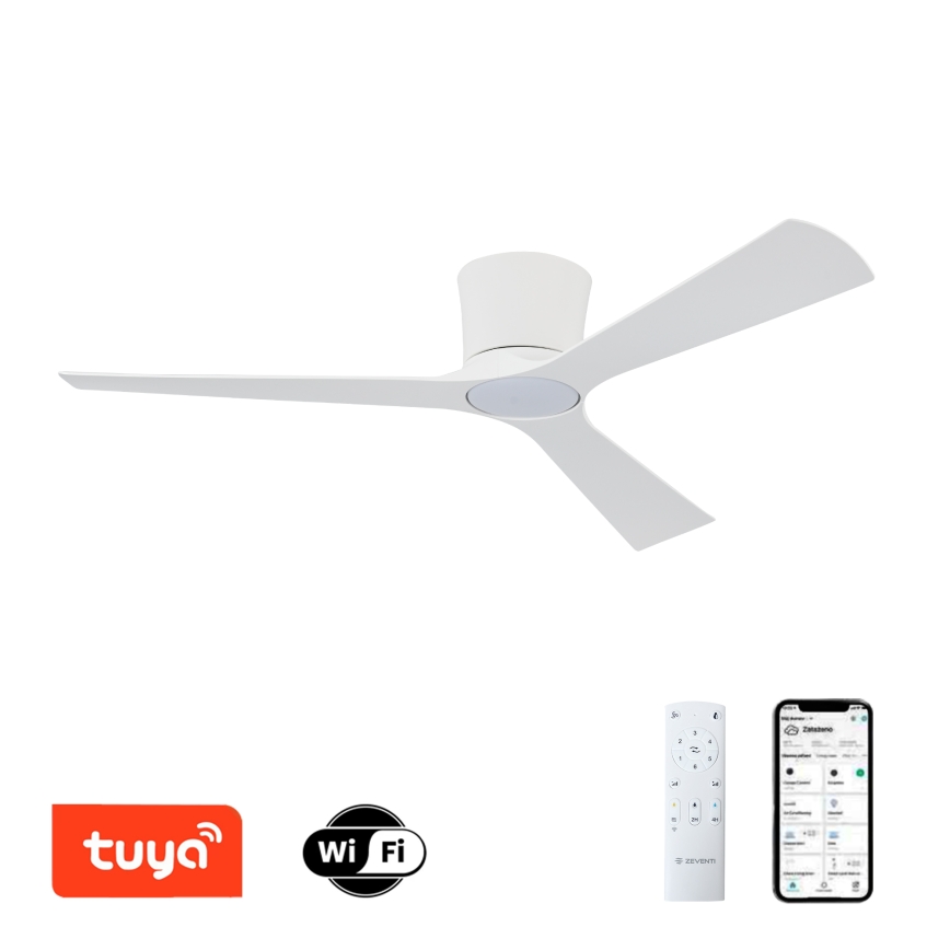 ZEVENTI - LED Stmívatelný stropní ventilátor AUREX LED/24W/230V 3000/4000/6000K Wi-Fi Tuya bílá + dálkové ovládání