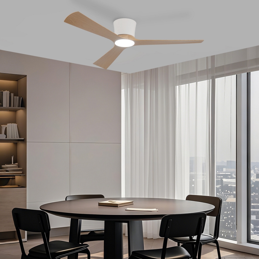 ZEVENTI - LED Stmívatelný stropní ventilátor AUREX LED/24W/230V 3000/4000/6000K Wi-Fi Tuya bílá/dub + dálkové ovládání