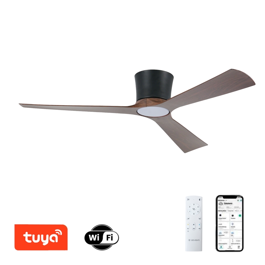 ZEVENTI - LED Stmívatelný stropní ventilátor AUREX LED/24W/230V 3000/4000/6000K Wi-Fi Tuya černá/ořech + dálkové ovládání
