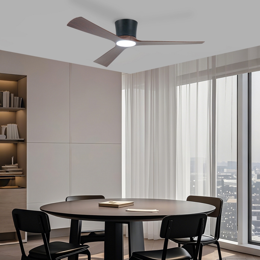 ZEVENTI - LED Stmívatelný stropní ventilátor AUREX LED/24W/230V 3000/4000/6000K Wi-Fi Tuya černá/ořech + dálkové ovládání