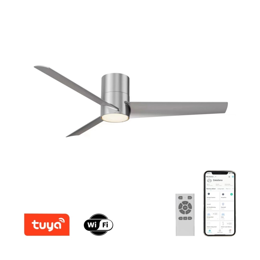 ZEVENTI - LED Stropní ventilátor BARROSA LED/18W/230V 3000/4000/6000K Wi-Fi Tuya matný chrom + dálkové ovládání