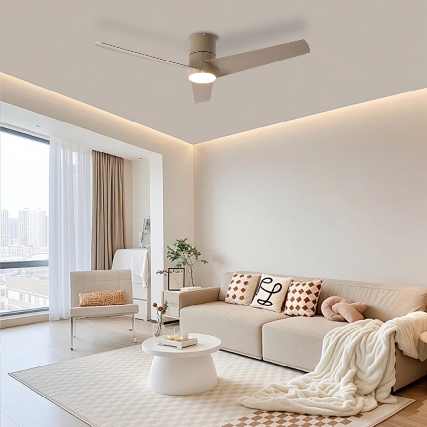 ZEVENTI - LED Stropní ventilátor BARROSA LED/18W/230V 3000/4000/6000K Wi-Fi Tuya béžová + dálkové ovládání