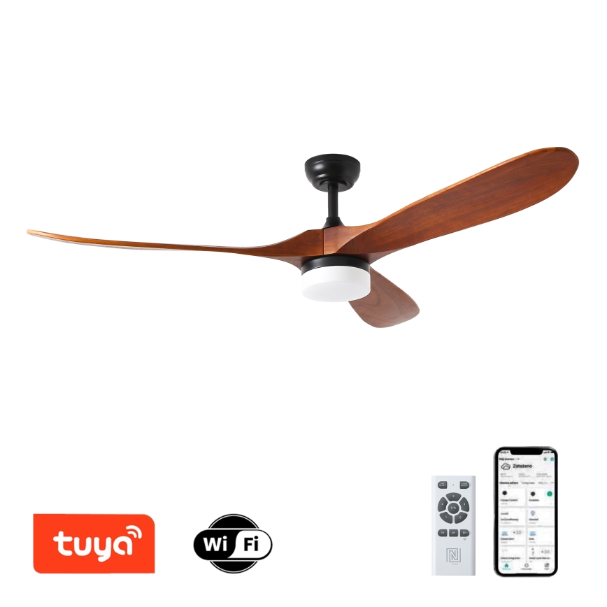 ZEVENTI - LED Stropní ventilátor GINOSA LED/18W/230V 3000-6000K Wi-Fi Tuya černá/dub + dálkové ovládání