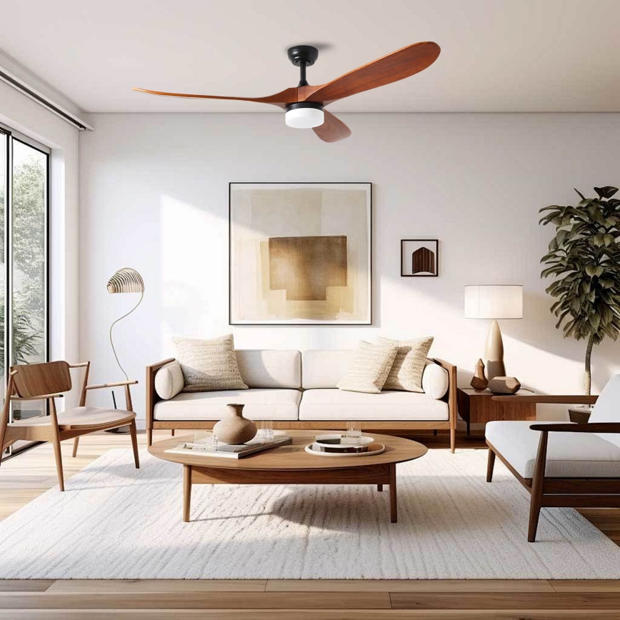 ZEVENTI - LED Stropní ventilátor GINOSA LED/18W/230V 3000-6000K Wi-Fi Tuya černá/dub + dálkové ovládání