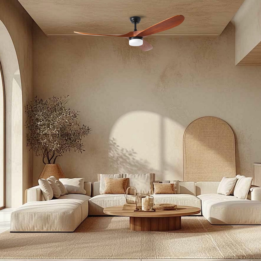 ZEVENTI - LED Stropní ventilátor GINOSA LED/18W/230V 3000-6000K Wi-Fi Tuya černá/dub + dálkové ovládání
