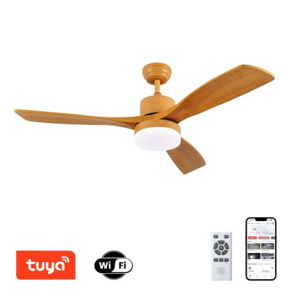 ZEVENTI - LED Stropní ventilátor MARE LED/24W/230V 3000-6000K Wi-Fi Tuya dub + dálkové ovládání