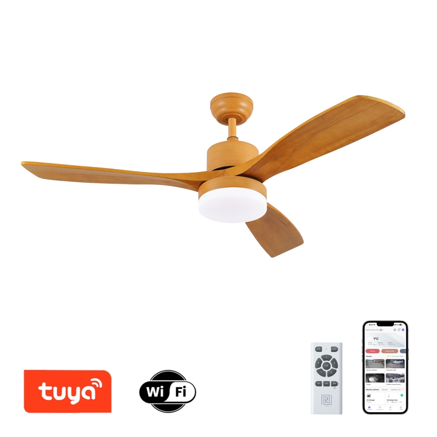ZEVENTI - LED Stropní ventilátor MARE LED/24W/230V 3000-6000K Wi-Fi Tuya dub + dálkové ovládání