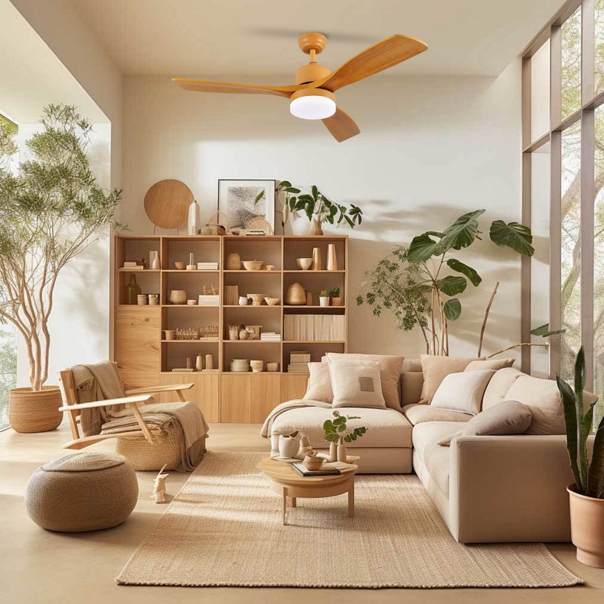 ZEVENTI - LED Stropní ventilátor MARE LED/24W/230V 3000-6000K Wi-Fi Tuya dub + dálkové ovládání