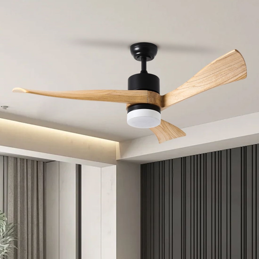 ZEVENTI - LED Stropní ventilátor NATURITO LED/18W/230V 3000/4000/6000K Wi-Fi Tuya černá/dub + dálkové ovládání
