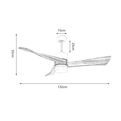 ZEVENTI - LED Stmívatelný stropní ventilátor NATURITO LED/18W/230V 3000-6000K Wi-Fi Tuya bílá/dub + dálkové ovládání
