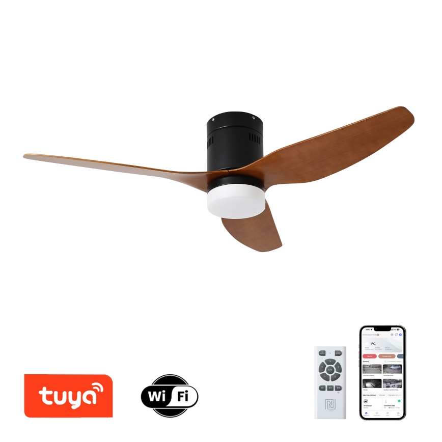 ZEVENTI - LED Stropní ventilátor PADUA LED/18W/230V 3000-6000K Wi-Fi Tuya černá/hnědá + dálkové ovládání