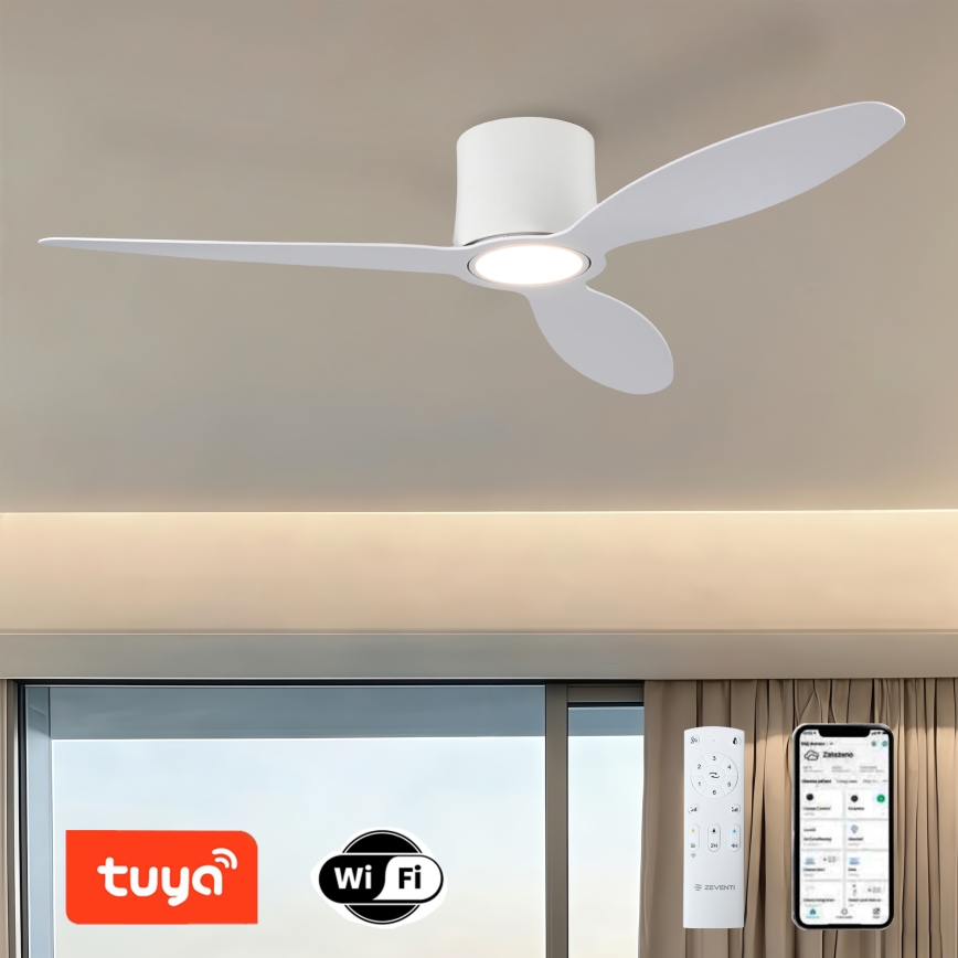 ZEVENTI - LED Stmívatelný stropní ventilátor VENTORA LED/24W/230V 3000/4000/6000K Wi-Fi Tuya bílá + dálkové ovládání