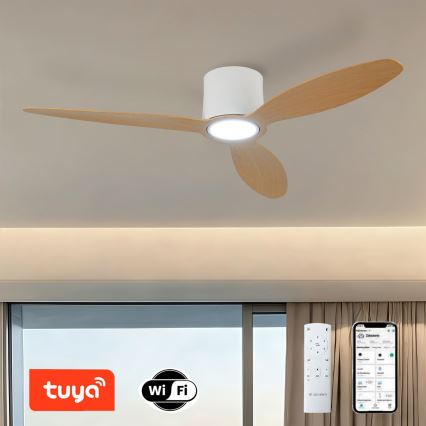 ZEVENTI - LED Stmívatelný stropní ventilátor VENTORA LED/24W/230V 3000/4000/6000K Wi-Fi Tuya bílá/dub + dálkové ovládání