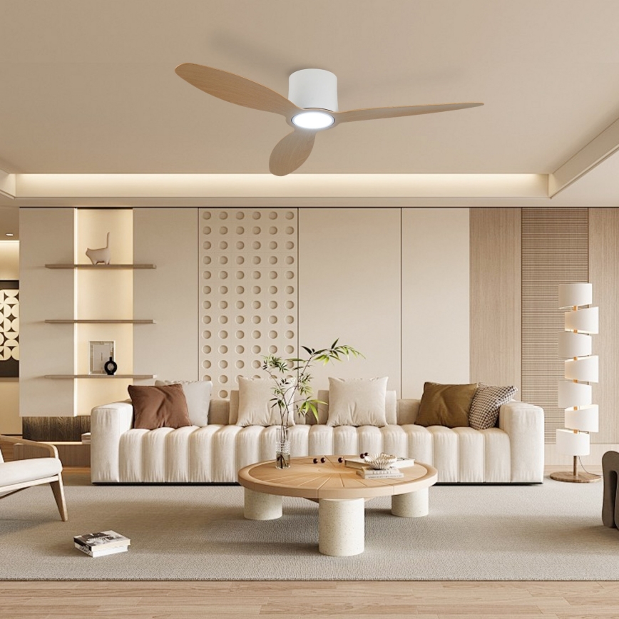 ZEVENTI - LED Stmívatelný stropní ventilátor VENTORA LED/24W/230V 3000/4000/6000K Wi-Fi Tuya bílá/dub + dálkové ovládání