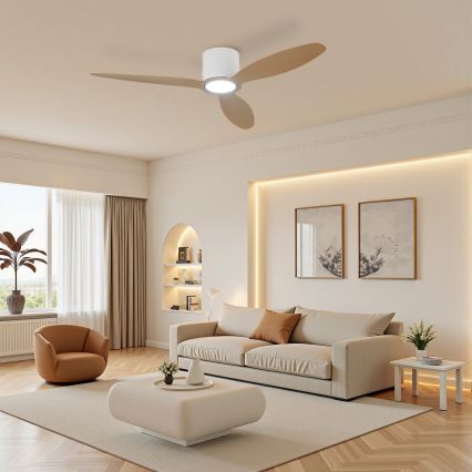 ZEVENTI - LED Stmívatelný stropní ventilátor VENTORA LED/24W/230V 3000/4000/6000K Wi-Fi Tuya bílá/dub + dálkové ovládání