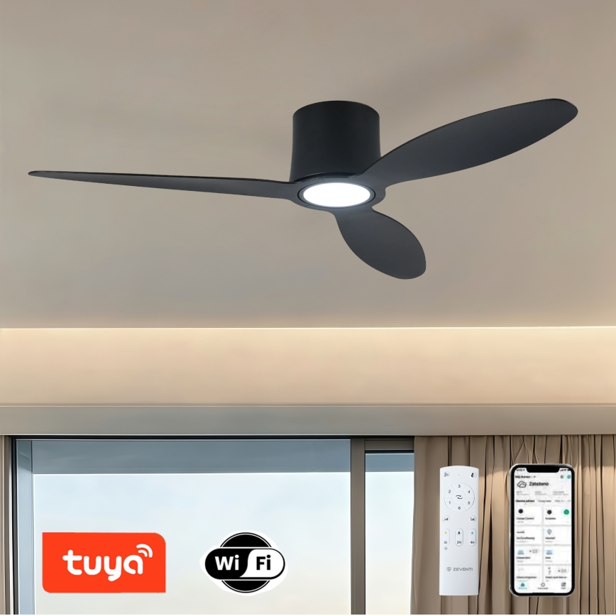 ZEVENTI - LED Stmívatelný stropní ventilátor VENTORA LED/24W/230V 3000/4000/6000K Wi-Fi Tuya černá + dálkové ovládání