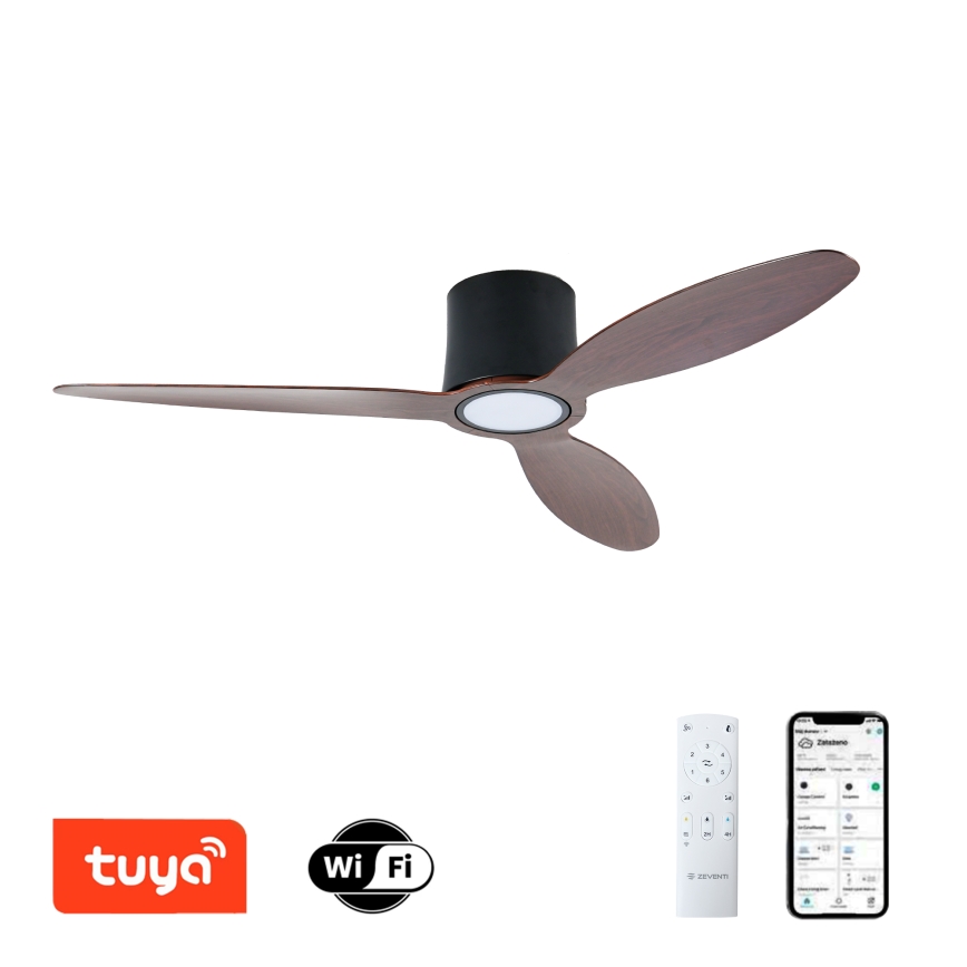 ZEVENTI - LED Stmívatelný stropní ventilátor VENTORA LED/24W/230V 3000/4000/6000K Wi-Fi Tuya černá/ořech + dálkové ovládání