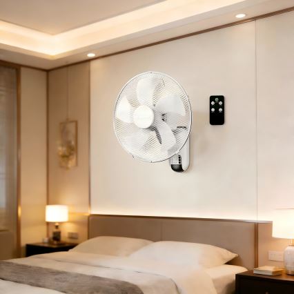 ZEVENTI - Nástěnný ventilátor FANNY 45W/230V pr. 41 cm bílá + dálkové ovládání
