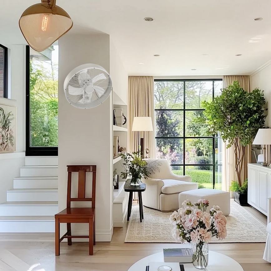 ZEVENTI - Nástěnný ventilátor FANNY 50W/230V pr. 45 cm matný chrom + dálkové ovládání