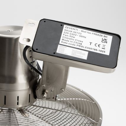 ZEVENTI - Nástěnný ventilátor FREEZE 50W/230V pr. 40 cm matný chrom + dálkové ovládání