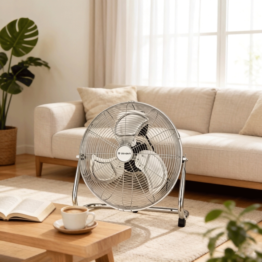 ZEVENTI - Podlahový ventilátor FLOW 100W/230V pr. 54 cm lesklý chrom