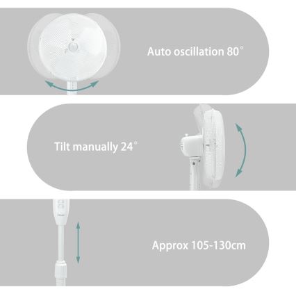 ZEVENTI - Stojanový ventilátor FLOW 40W/230V bílá