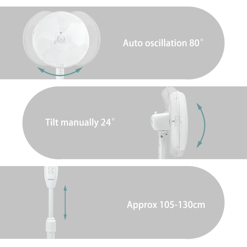 ZEVENTI - Stojanový ventilátor FLOW 40W/230V bílá