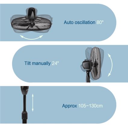 ZEVENTI - Stojanový ventilátor FLOW 40W/230V 120 cm černá