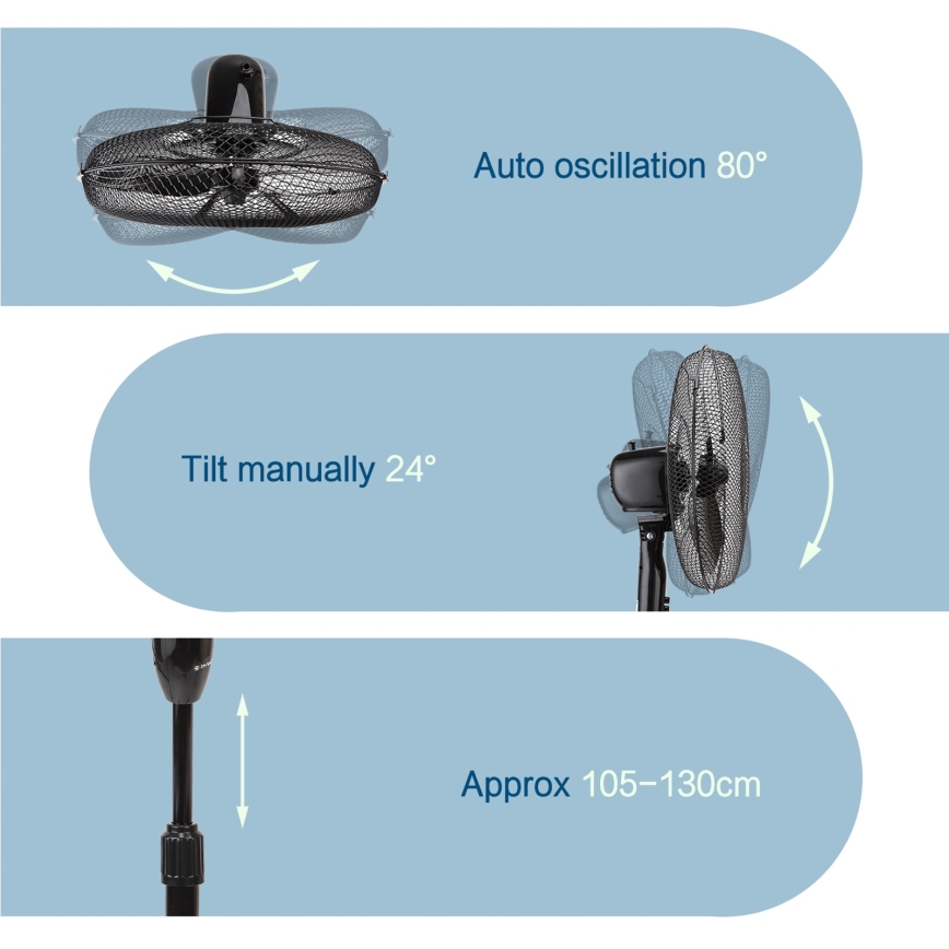 ZEVENTI - Stojanový ventilátor FLOW 40W/230V 120 cm černá