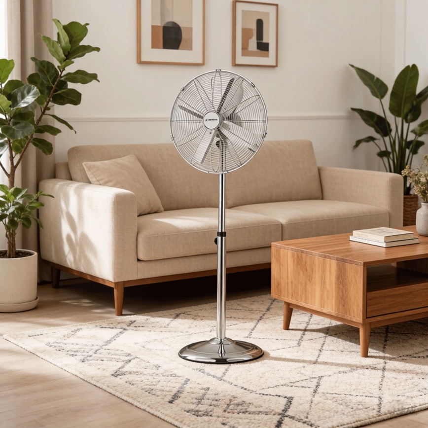 ZEVENTI - Stojanový ventilátor FLOW 50W/230V 125 cm lesklý chrom