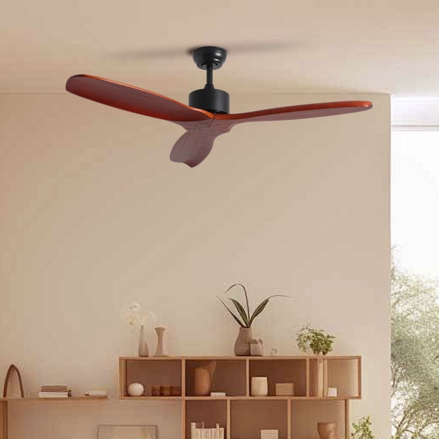 ZEVENTI - Stropní ventilátor CUENCA Wi-Fi Tuya černá/dub + dálkové ovládání