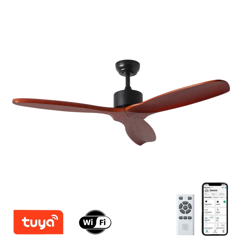 ZEVENTI - Stropní ventilátor CUENCA Wi-Fi Tuya černá/dub + dálkové ovládání