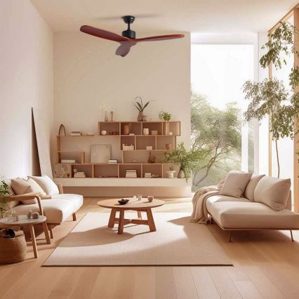ZEVENTI - Stropní ventilátor CUENCA Wi-Fi Tuya černá/dub + dálkové ovládání