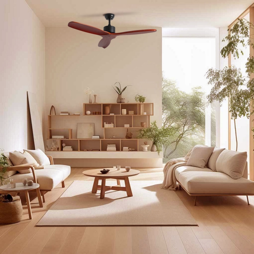 ZEVENTI - Stropní ventilátor CUENCA Wi-Fi Tuya černá/dub + dálkové ovládání