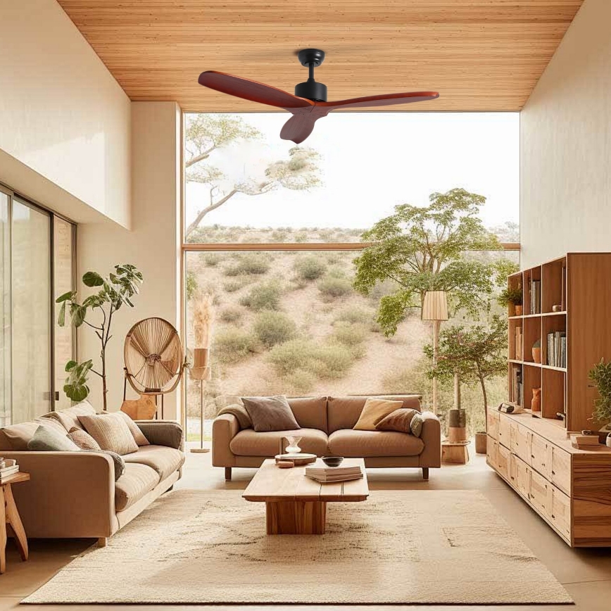 ZEVENTI - Stropní ventilátor CUENCA Wi-Fi Tuya černá/dub + dálkové ovládání