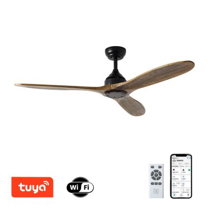 ZEVENTI - Stropní ventilátor LAURIA Wi-Fi Tuya černá/dub + dálkové ovládání
