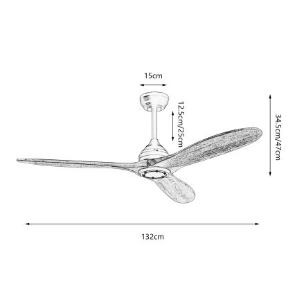 ZEVENTI - Stropní ventilátor LAURIA Wi-Fi Tuya černá/dub + dálkové ovládání