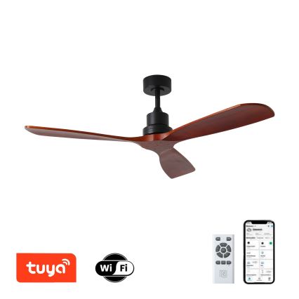 ZEVENTI - Stropní ventilátor LIONI Wi-Fi Tuya černá/dub + dálkové ovládání