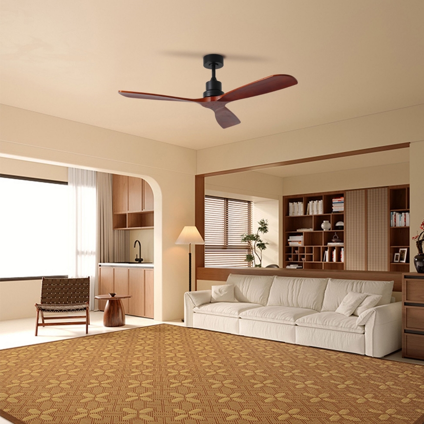 ZEVENTI - Stropní ventilátor LIONI Wi-Fi Tuya černá/dub + dálkové ovládání