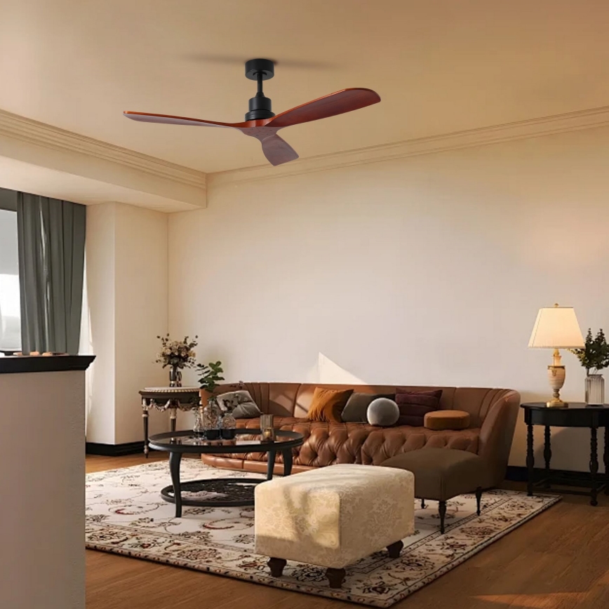 ZEVENTI - Stropní ventilátor LIONI Wi-Fi Tuya černá/dub + dálkové ovládání
