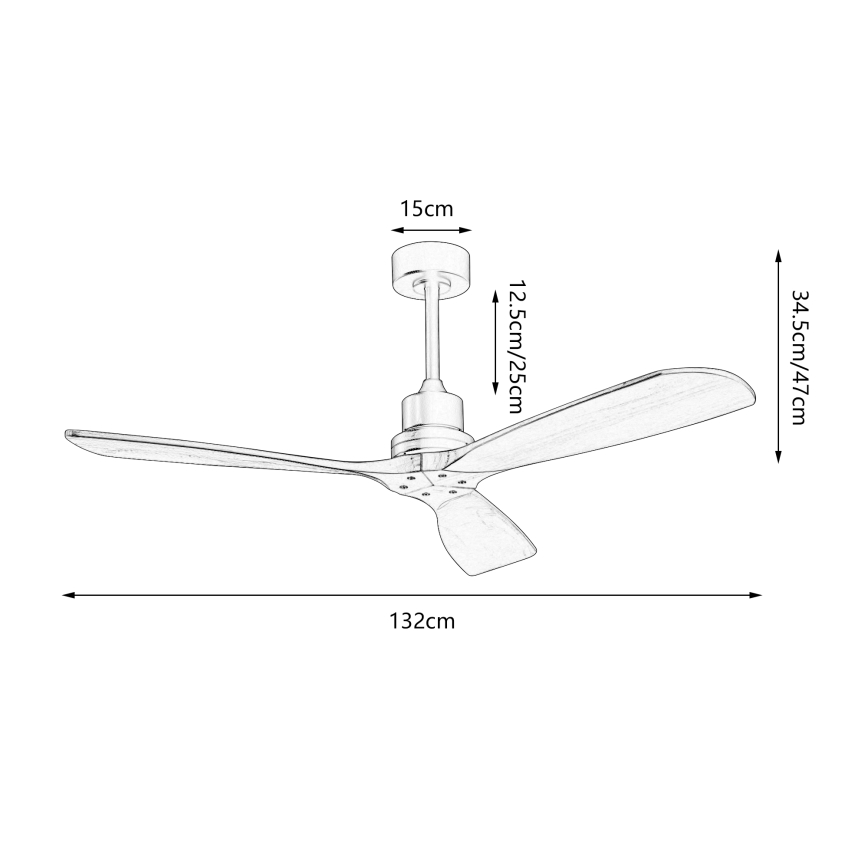 ZEVENTI - Stropní ventilátor LIONI Wi-Fi Tuya černá/dub + dálkové ovládání