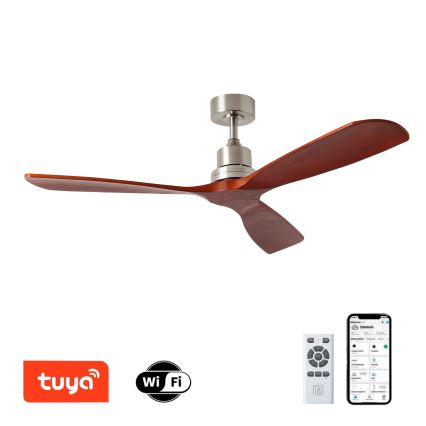 ZEVENTI - Stropní ventilátor LIONI Wi-Fi Tuya matný chrom/dub + dálkové ovládání