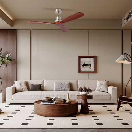 ZEVENTI - Stropní ventilátor LIONI Wi-Fi Tuya matný chrom/dub + dálkové ovládání
