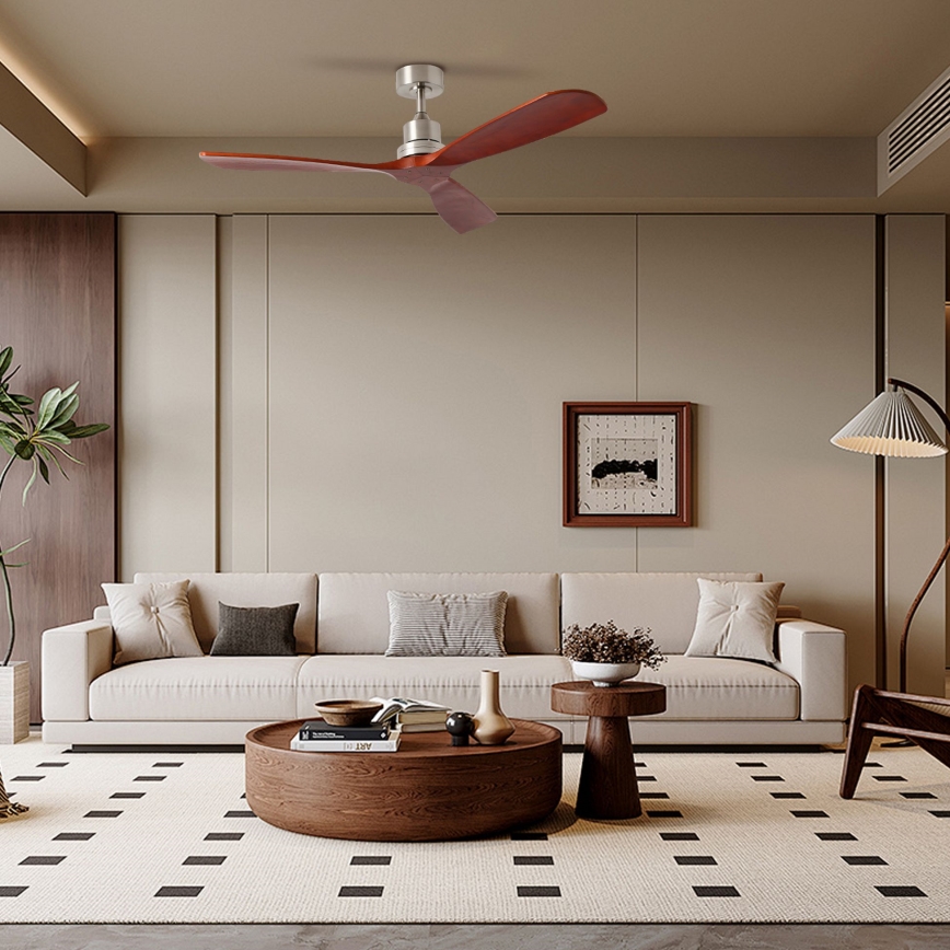 ZEVENTI - Stropní ventilátor LIONI Wi-Fi Tuya matný chrom/dub + dálkové ovládání
