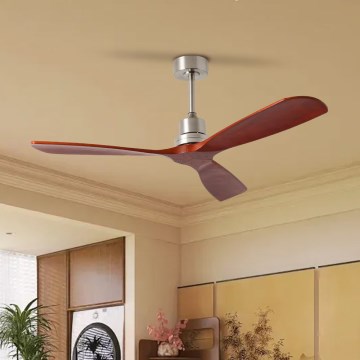 ZEVENTI - Stropní ventilátor LIONI Wi-Fi Tuya matný chrom/dub + dálkové ovládání