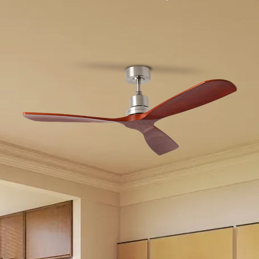 ZEVENTI - Stropní ventilátor LIONI Wi-Fi Tuya matný chrom/dub + dálkové ovládání